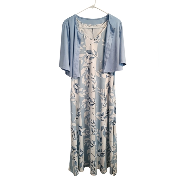 Dresses & Skirts - Women's Blue & White Leaf Print Dress w/Pockets & Shrug, Large, Never Worn, NWOT